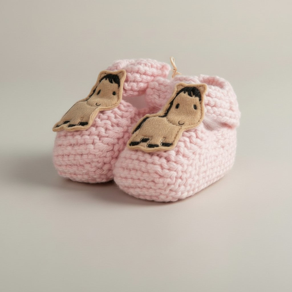 Pony Booties Hand-knit (Pink)
