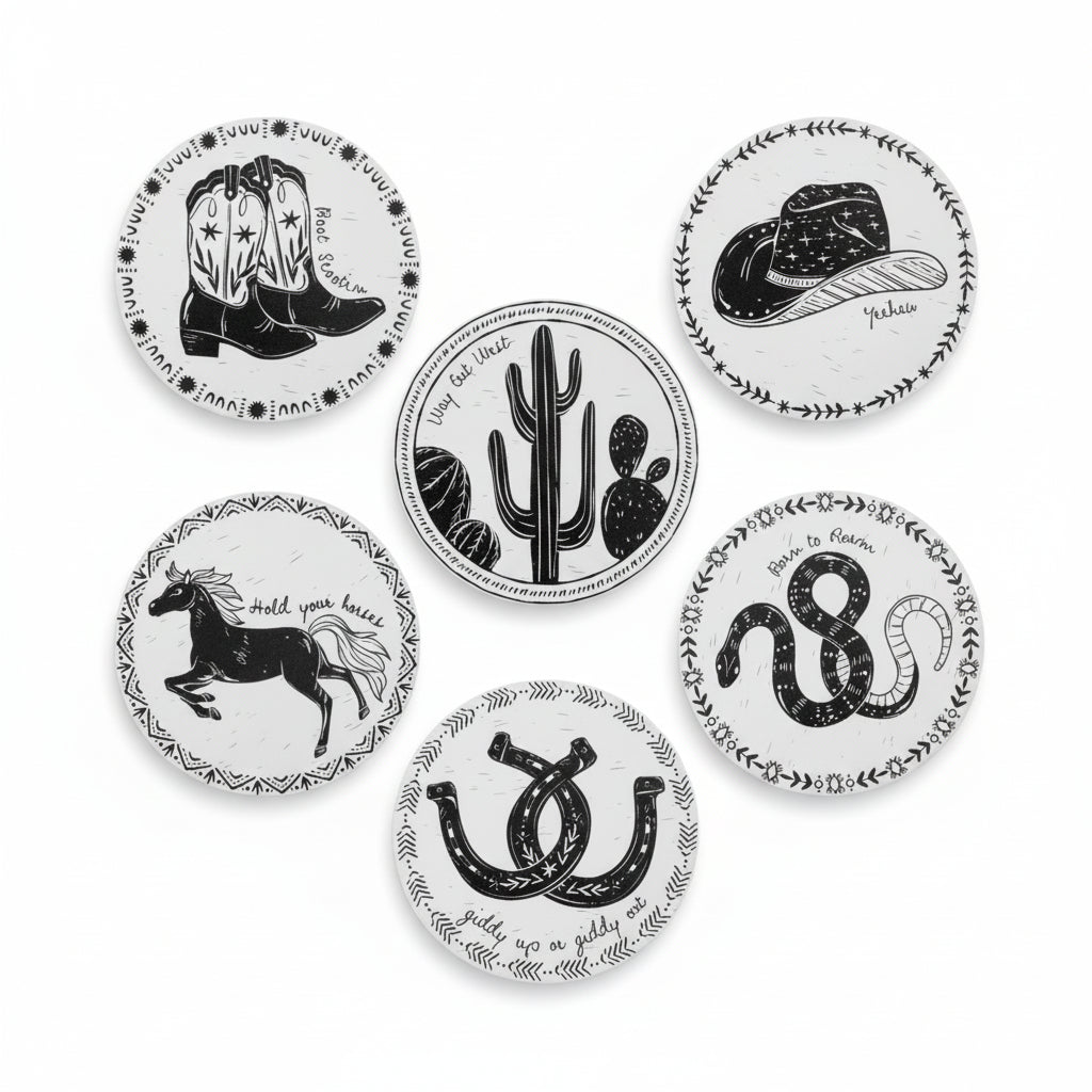 Boho Western Cowgirl Coasters (6 pack)