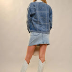 Puff Cowgirl Embroidery Sleeve Denim Jacket - Bridle Up Hope Shop