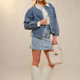 Puff Cowgirl Embroidery Sleeve Denim Jacket - Bridle Up Hope Shop