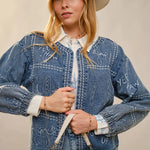 Puff Cowgirl Embroidery Sleeve Denim Jacket - Bridle Up Hope Shop