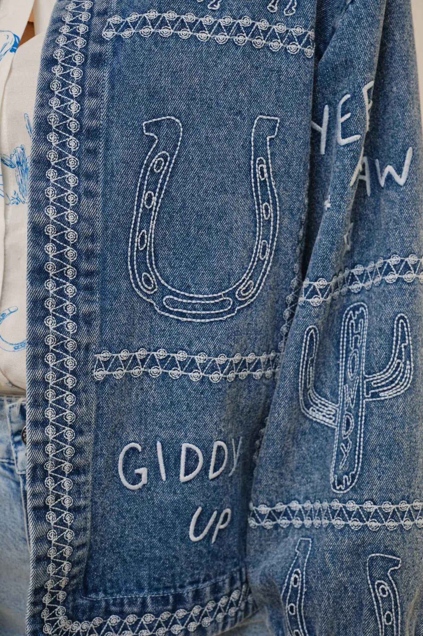 Puff Cowgirl Embroidery Sleeve Denim Jacket - Bridle Up Hope Shop