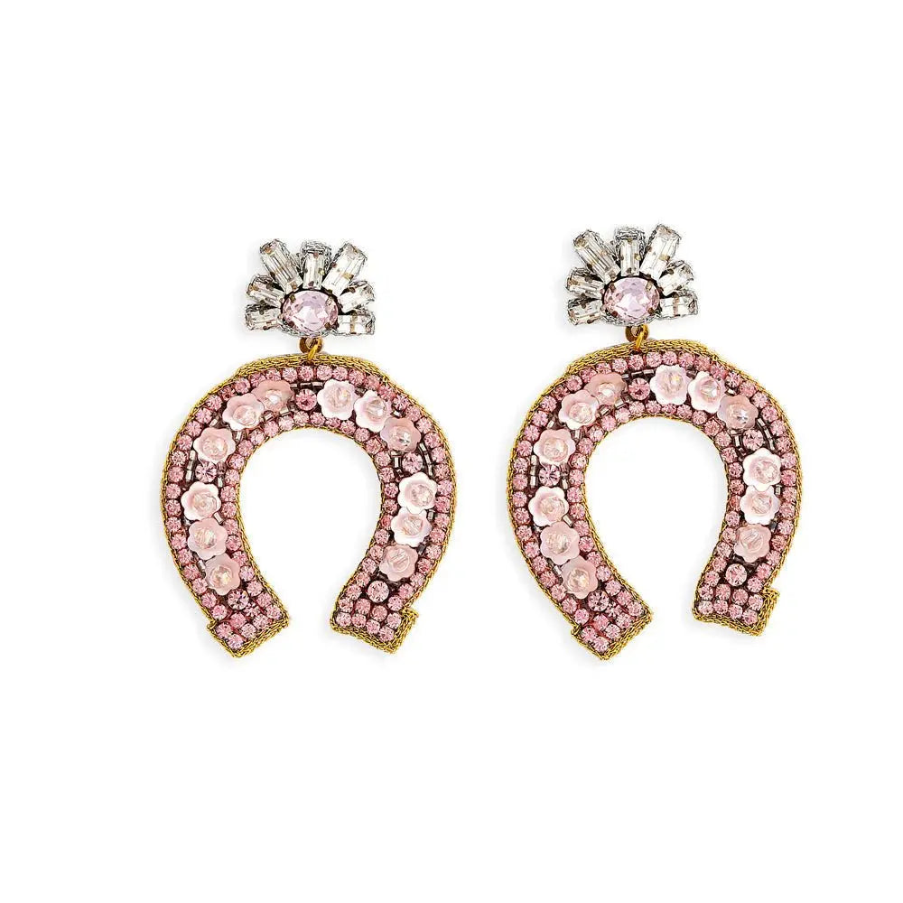 Rose Quartz Horseshoe Earrings - Bridle Up Hope Shop