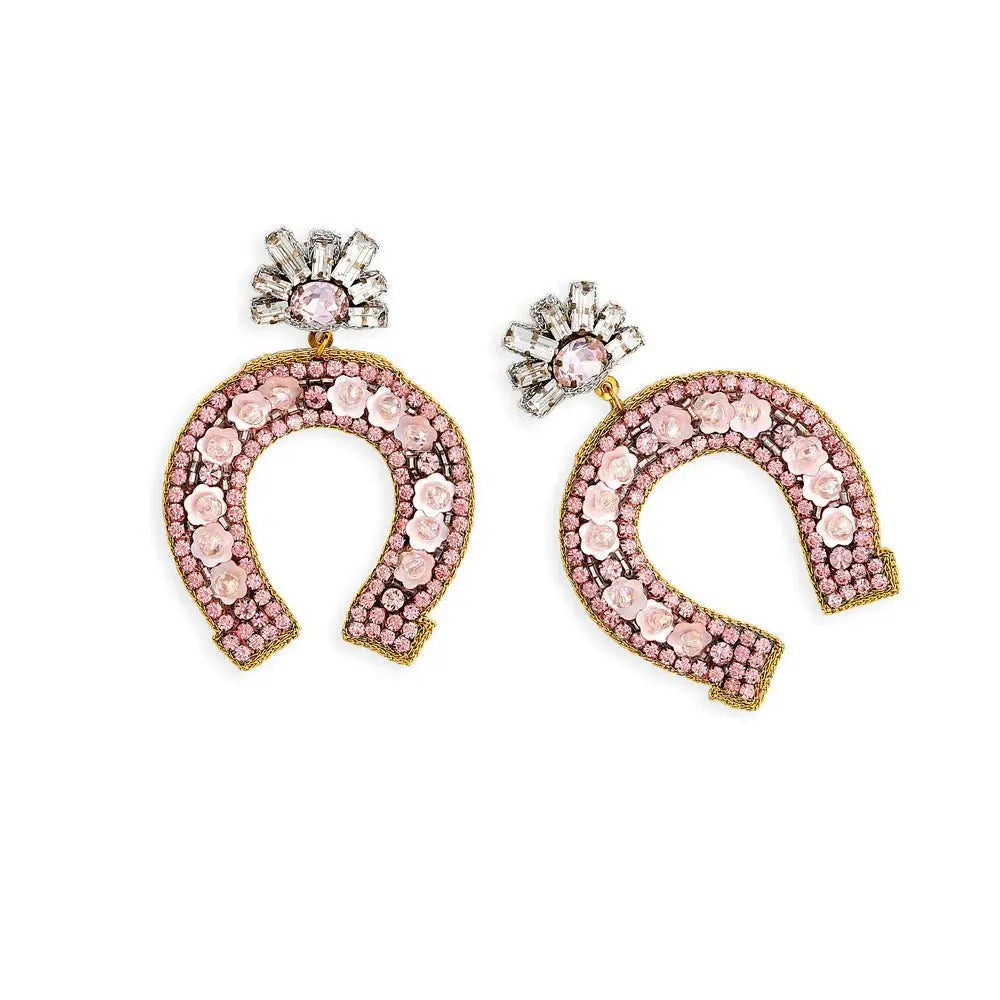 Rose Quartz Horseshoe Earrings - Bridle Up Hope Shop