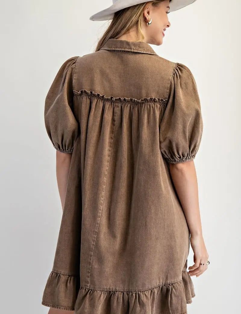 Ruffle Bottom Chambray Dress - Bridle Up Hope Shop