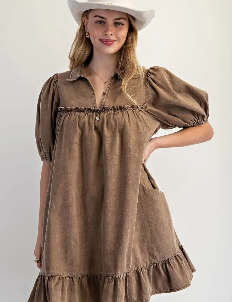 Ruffle Bottom Chambray Dress - Bridle Up Hope Shop