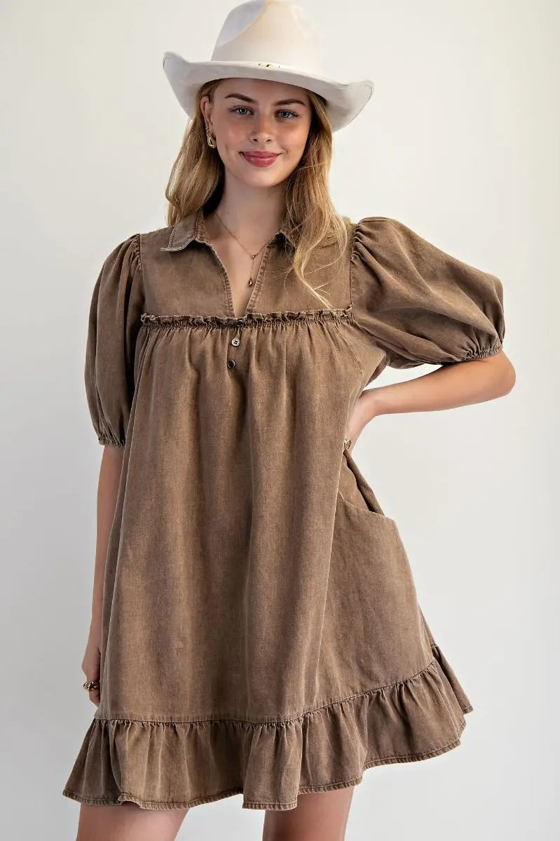 Ruffle Bottom Chambray Dress - Bridle Up Hope Shop