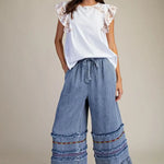 Ruffle Bottom Western Chambray Pants - Bridle Up Hope Shop