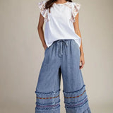 Ruffle Bottom Western Chambray Pants - Bridle Up Hope Shop