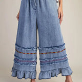 Ruffle Bottom Western Chambray Pants - Bridle Up Hope Shop