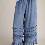 Ruffle Bottom Western Chambray Pants - Bridle Up Hope Shop