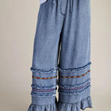 Ruffle Bottom Western Chambray Pants - Bridle Up Hope Shop