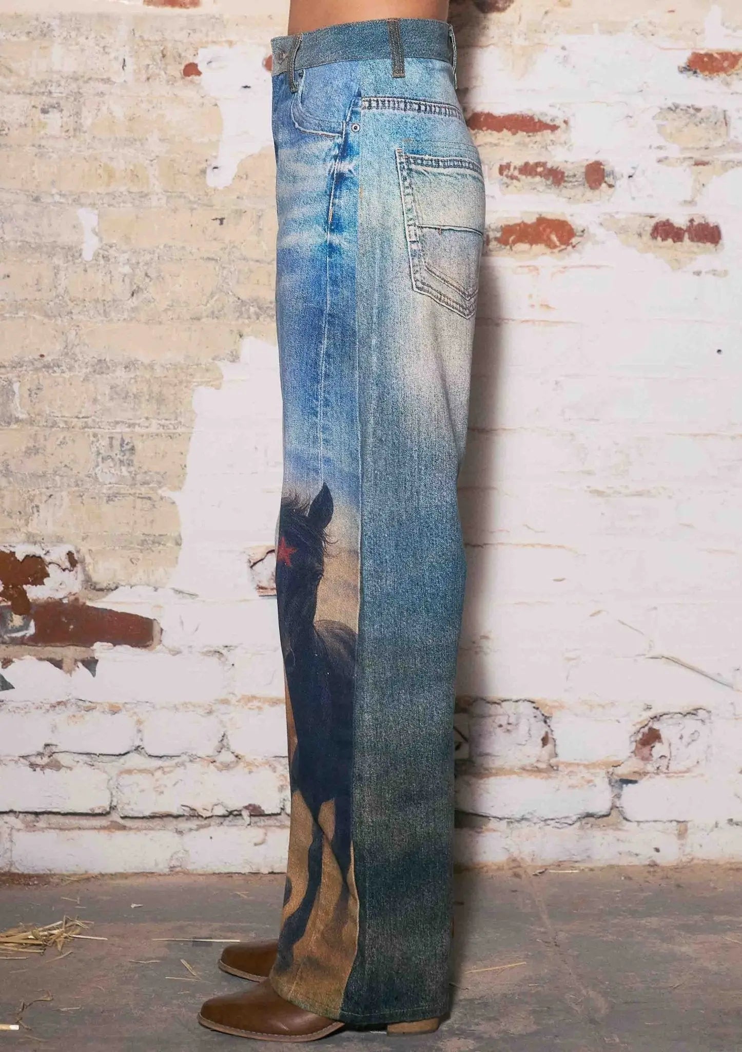 Run Free Horse Print Barrel Jeans - Bridle Up Hope Shop