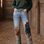 Run Free Horse Print Barrel Jeans - Bridle Up Hope Shop