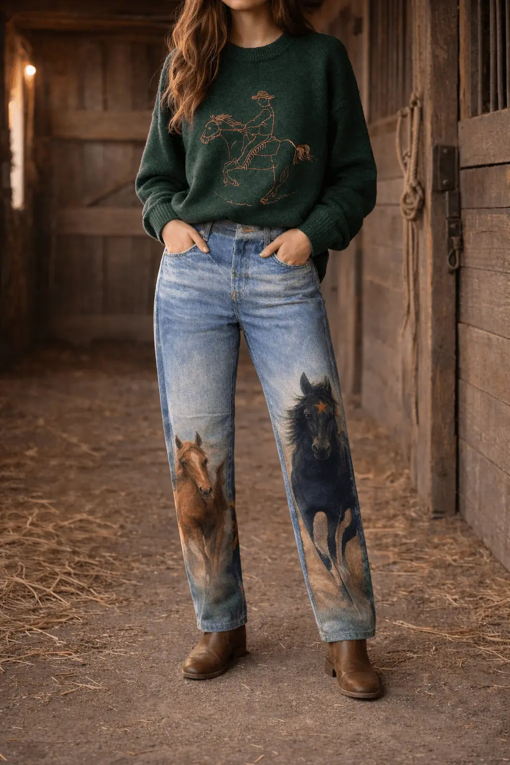 Run Free Horse Print Barrel Jeans - Bridle Up Hope Shop