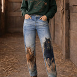 Run Free Horse Print Barrel Jeans - Bridle Up Hope Shop
