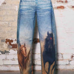 Run Free Horse Print Barrel Jeans - Bridle Up Hope Shop