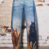 Run Free Horse Print Barrel Jeans - Bridle Up Hope Shop