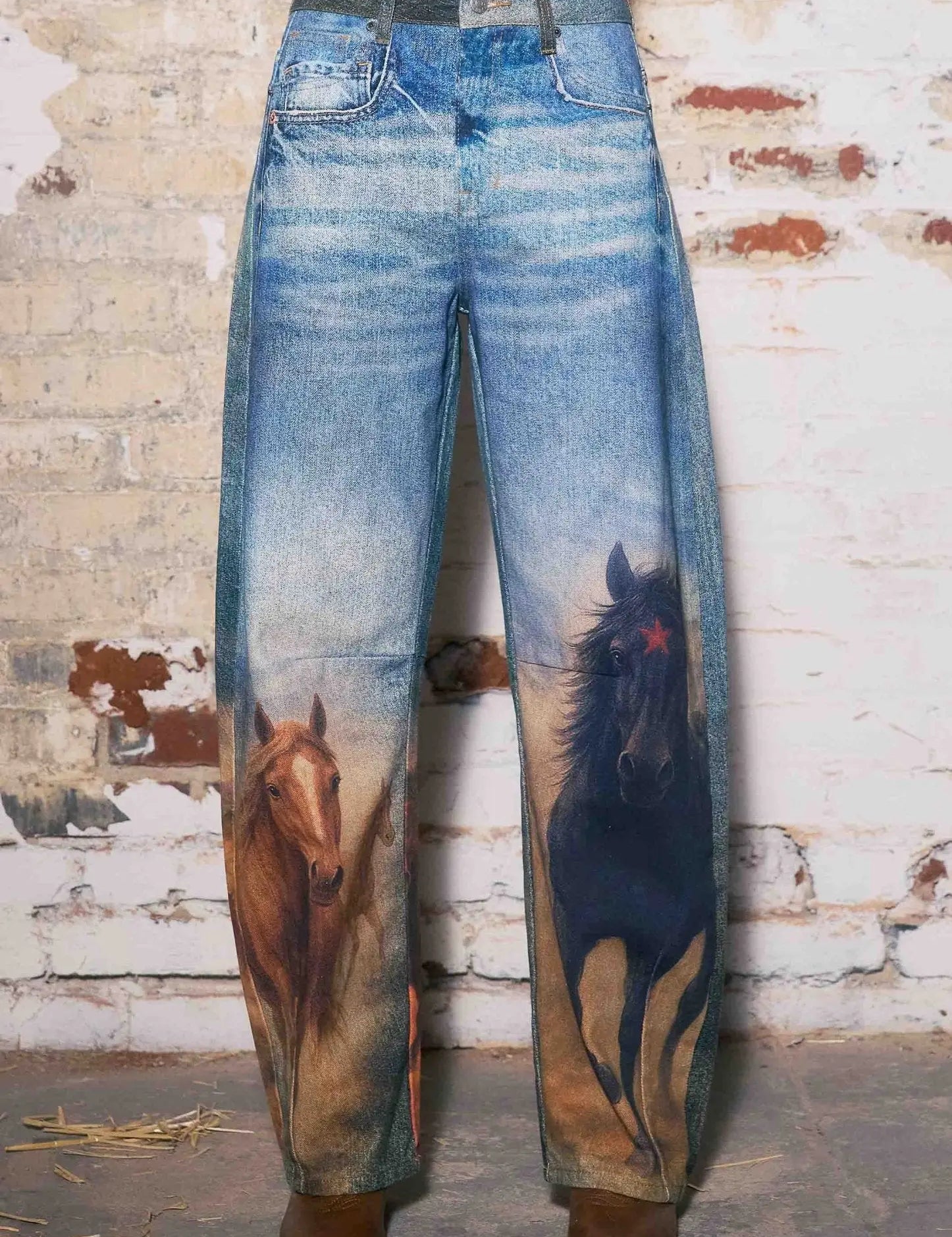 Run Free Horse Print Barrel Jeans - Bridle Up Hope Shop