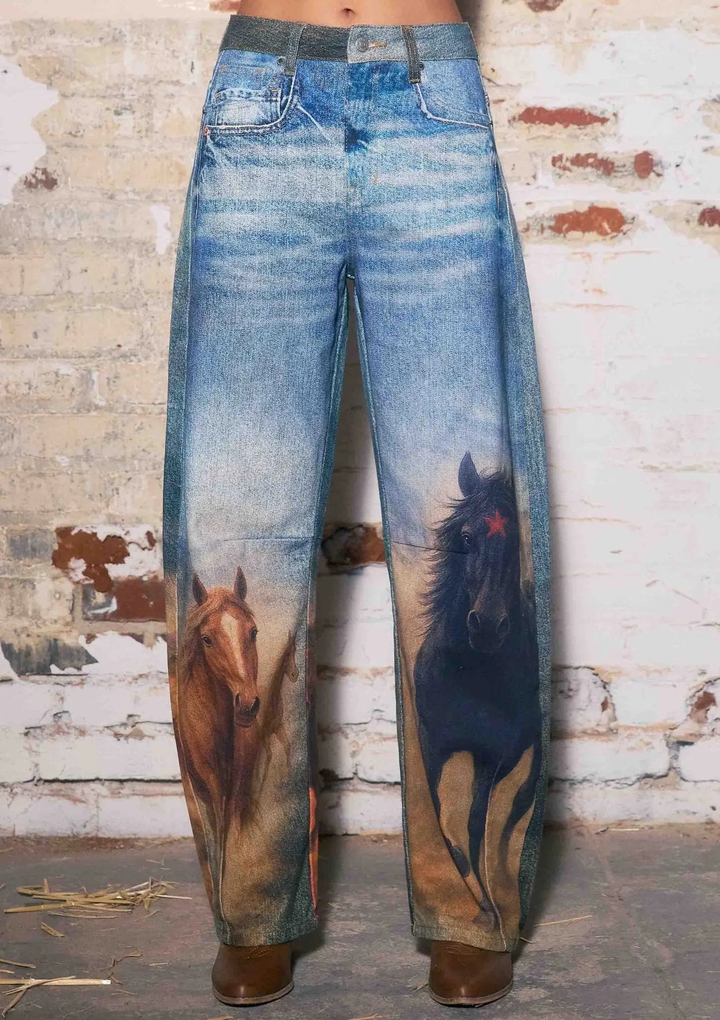 Run Free Horse Print Barrel Jeans - Bridle Up Hope Shop