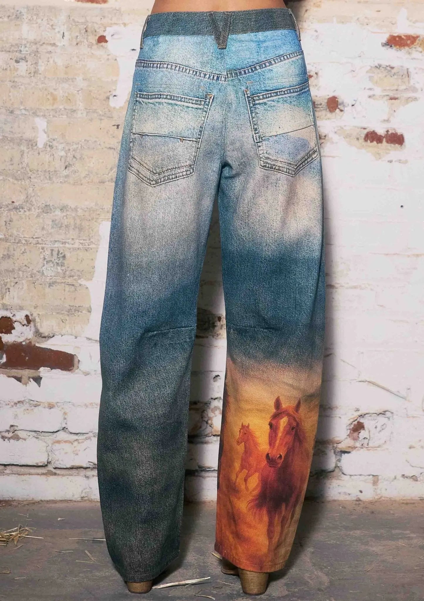 Run Free Horse Print Barrel Jeans - Bridle Up Hope Shop