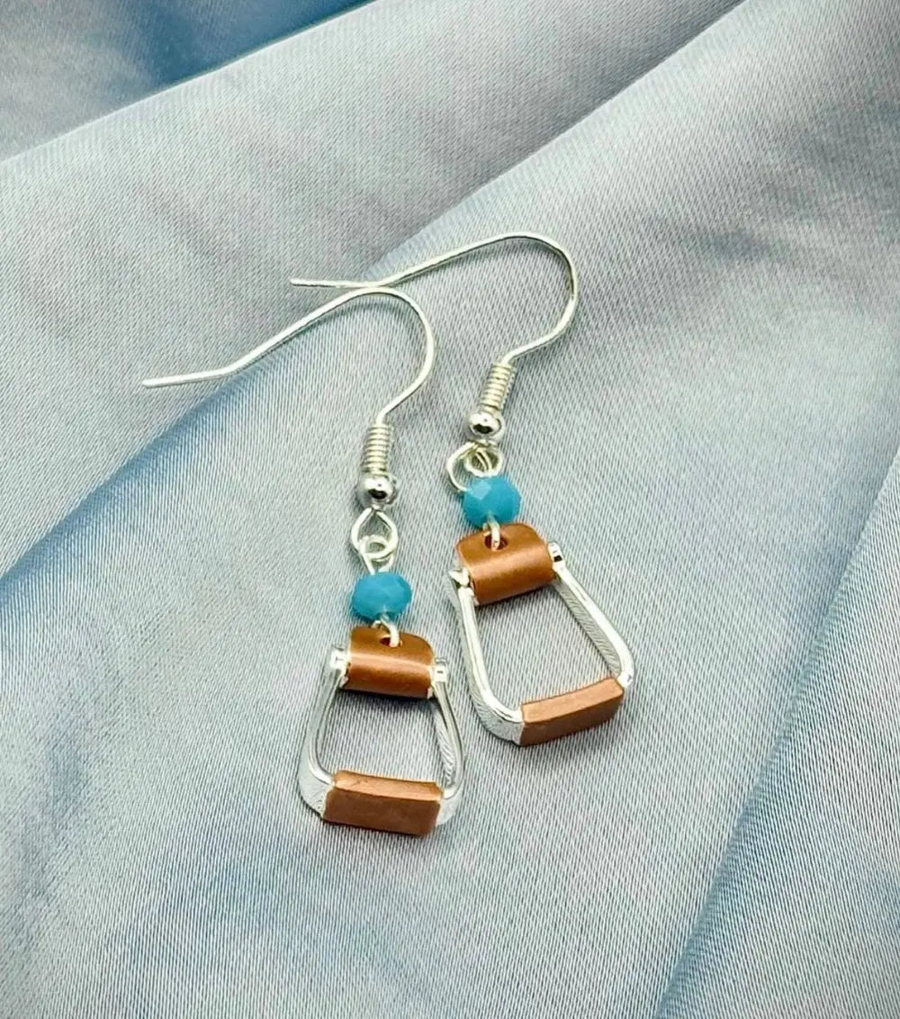 Stirrup Aqua Bead Earrings - Bridle Up Hope Shop