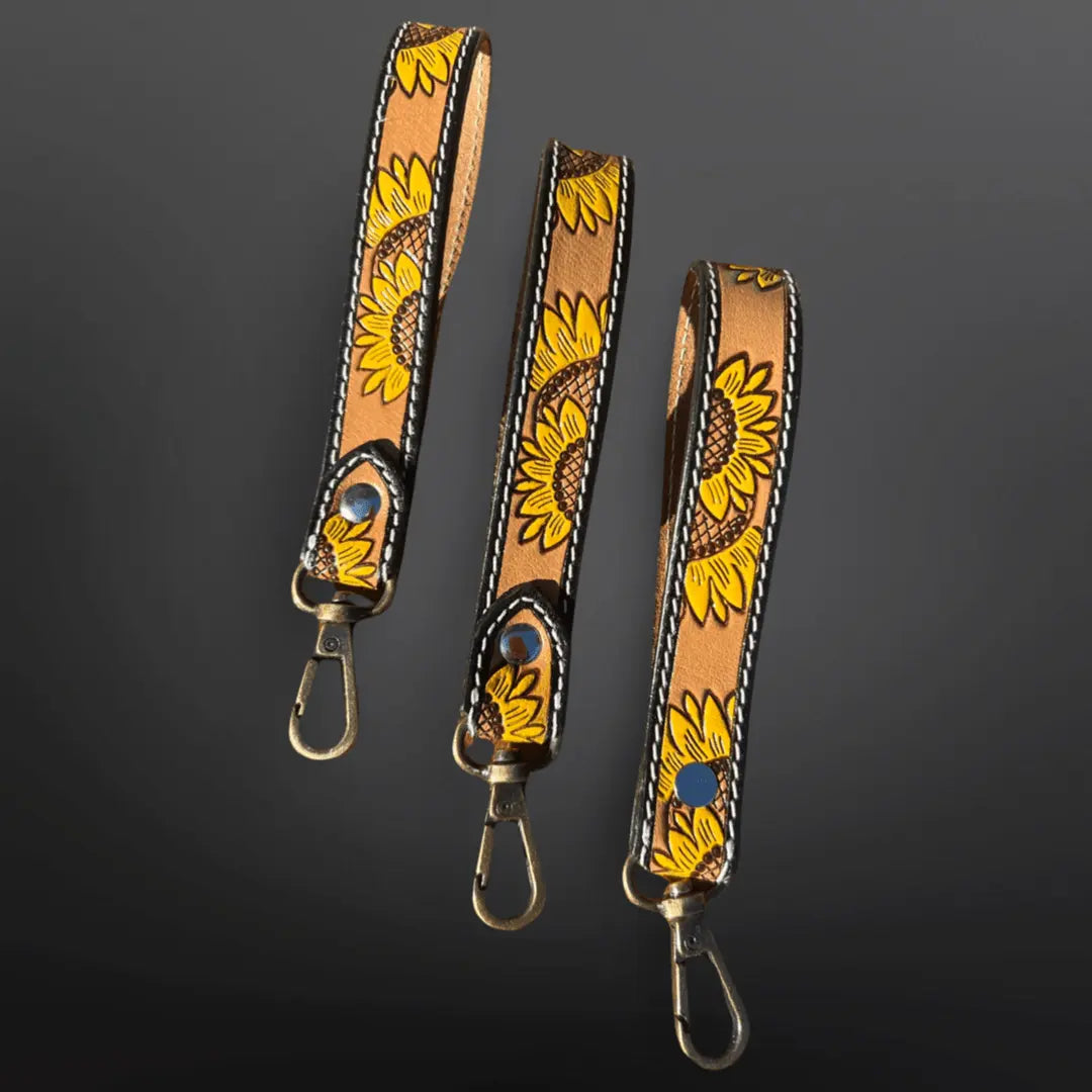 Sunflower Western Leather Keychain - Bridle Up Hope Shop