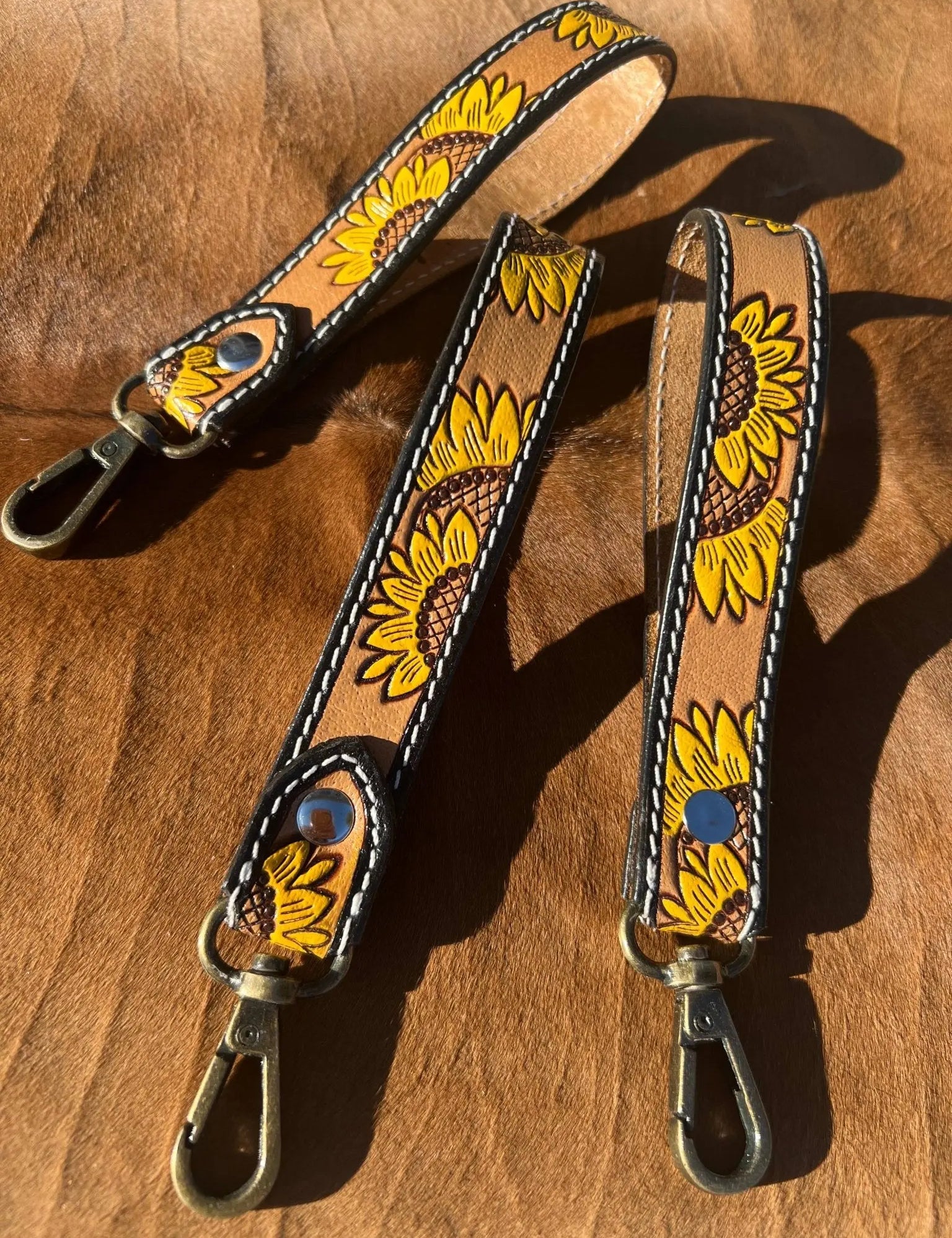 Sunflower Western Leather Keychain - Bridle Up Hope Shop