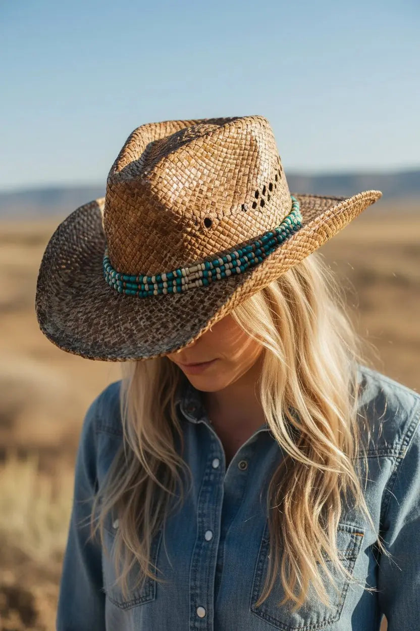 Turquoise Beaded Cowgirl Hat - Bridle Up Hope Shop