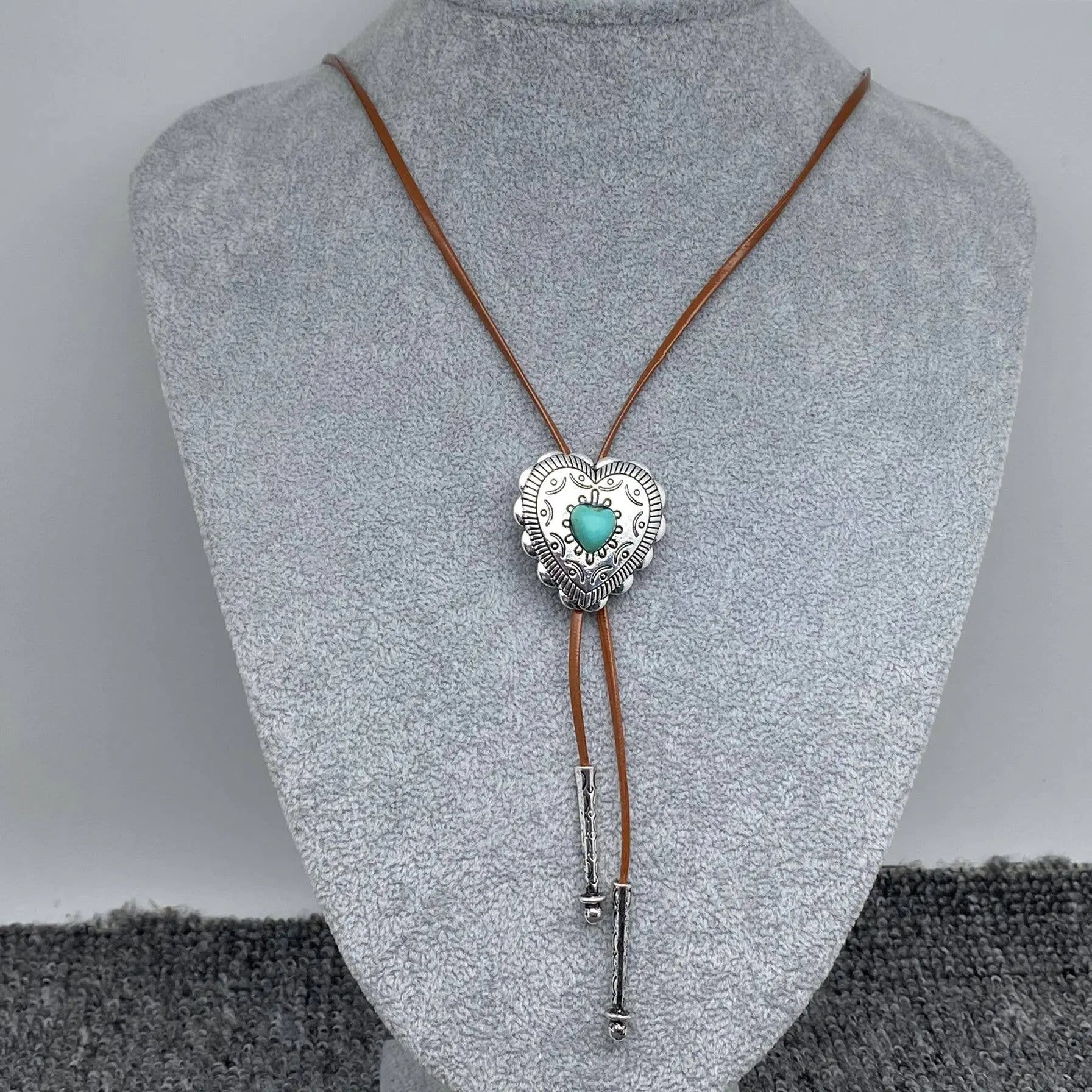 Turquoise Heart Necklace Bolo Tie - Bridle Up Hope Shop