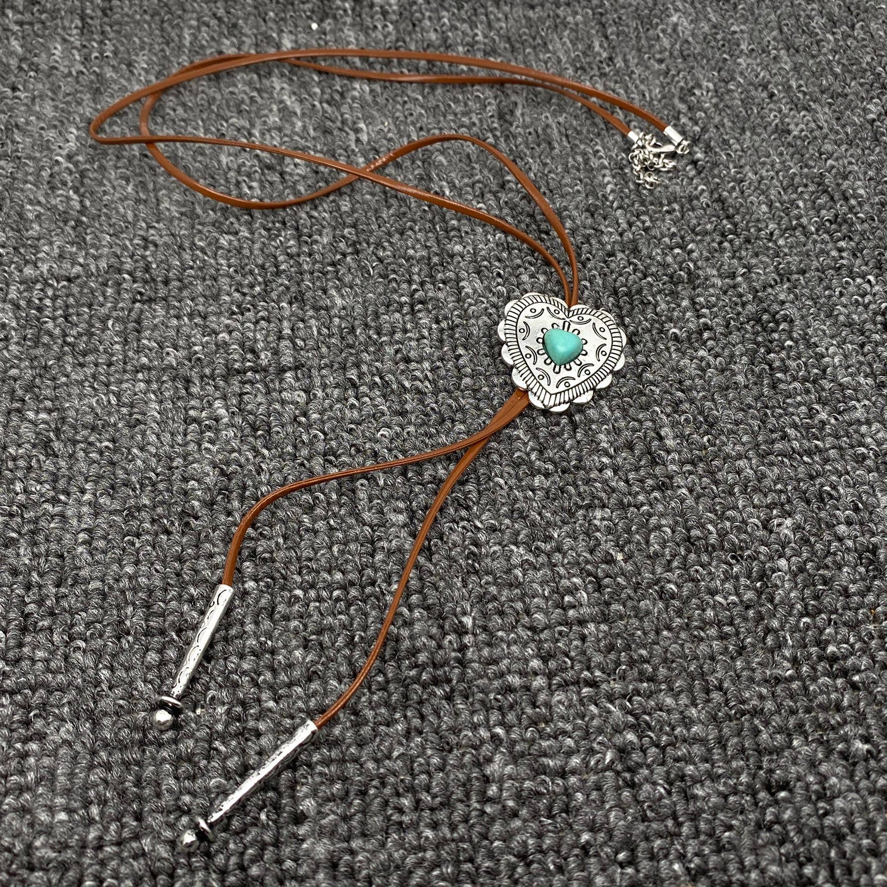 Turquoise Heart Necklace Bolo Tie - Bridle Up Hope Shop
