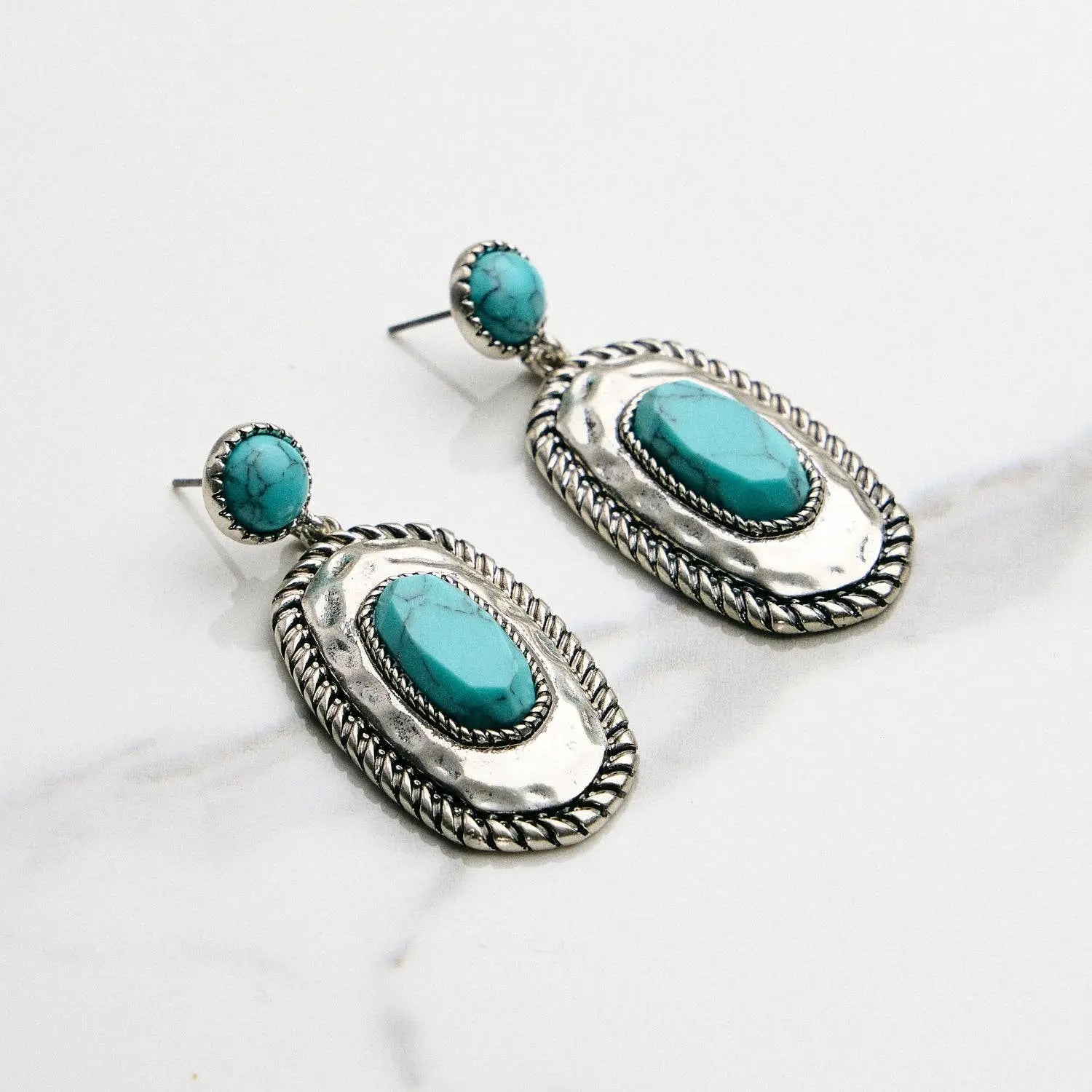 Turquoise Oval Western Dangle Earrings - Bridle Up Hope Shop