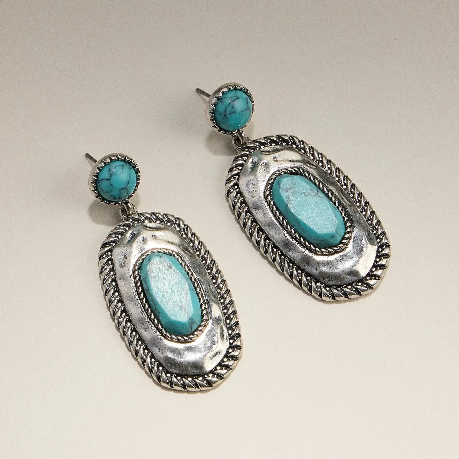 Turquoise Oval Western Dangle Earrings - Bridle Up Hope Shop