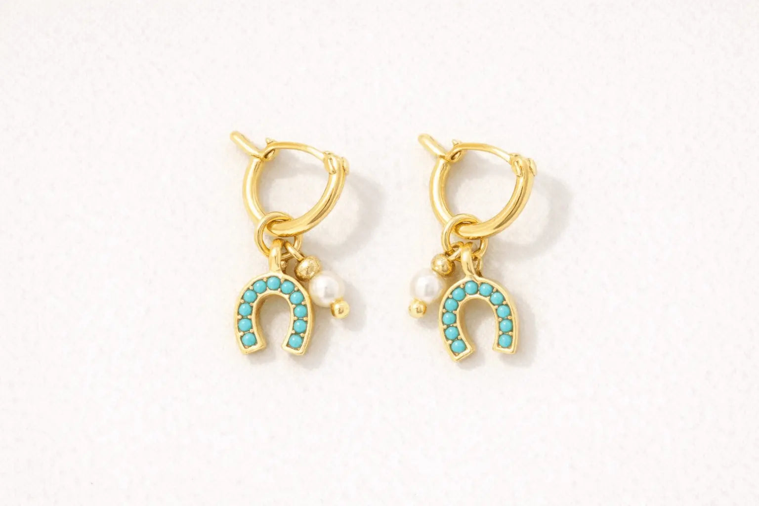 Turquoise & Pearl Horseshoe Earrings - Bridle Up Hope Shop