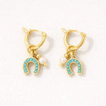 Turquoise & Pearl Horseshoe Earrings - Bridle Up Hope Shop