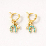 Turquoise & Pearl Horseshoe Earrings - Bridle Up Hope Shop