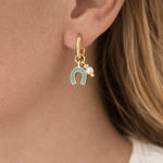 Turquoise & Pearl Horseshoe Earrings - Bridle Up Hope Shop
