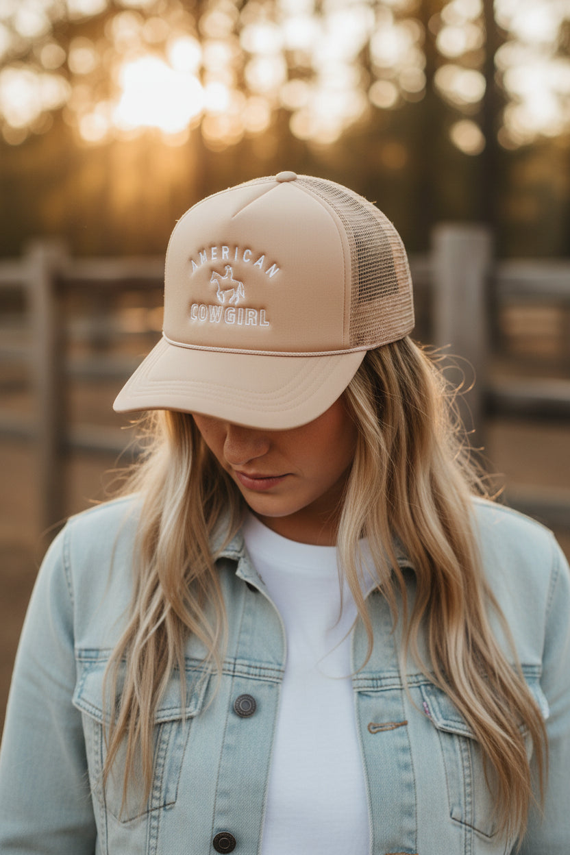 American Cowgirl Trucker Hat (Tan)