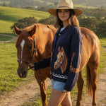 Horse & Horseshoe Button Cardigan (Navy)