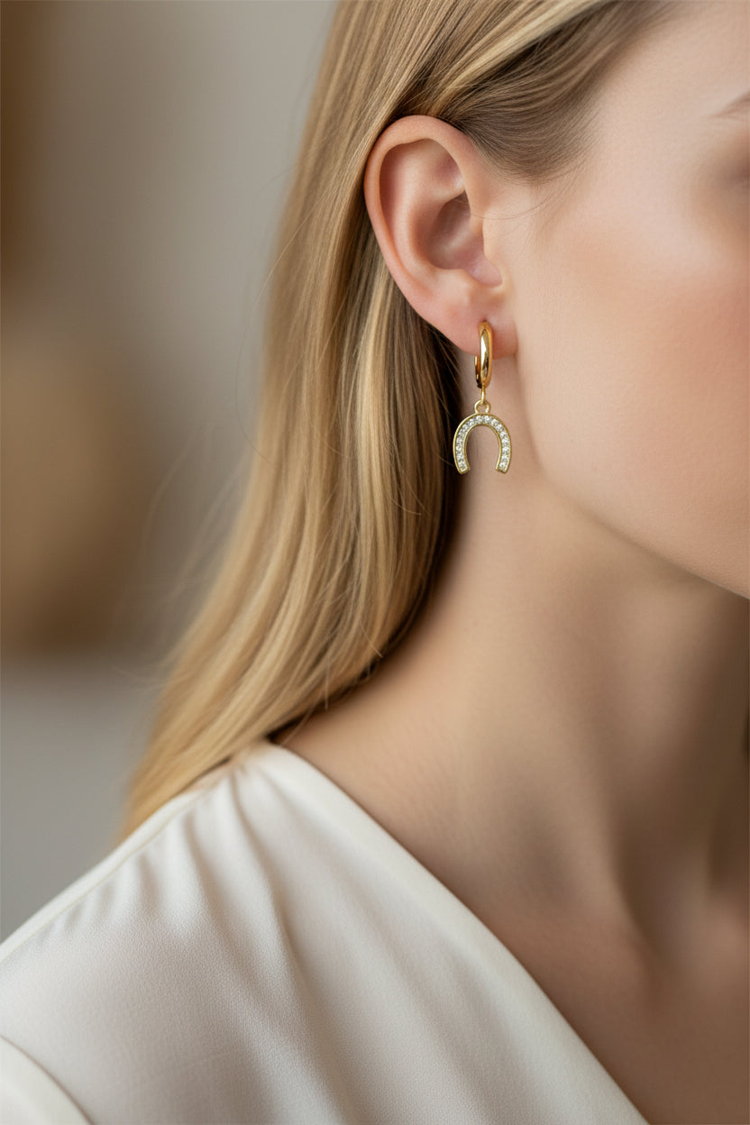 Golden Horseshoe Huggie Earrings