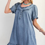 Washed Chambray Ruffle Dress - Bridle Up Hope Shop