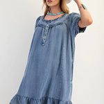 Washed Chambray Ruffle Dress - Bridle Up Hope Shop