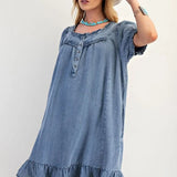 Washed Chambray Ruffle Dress - Bridle Up Hope Shop