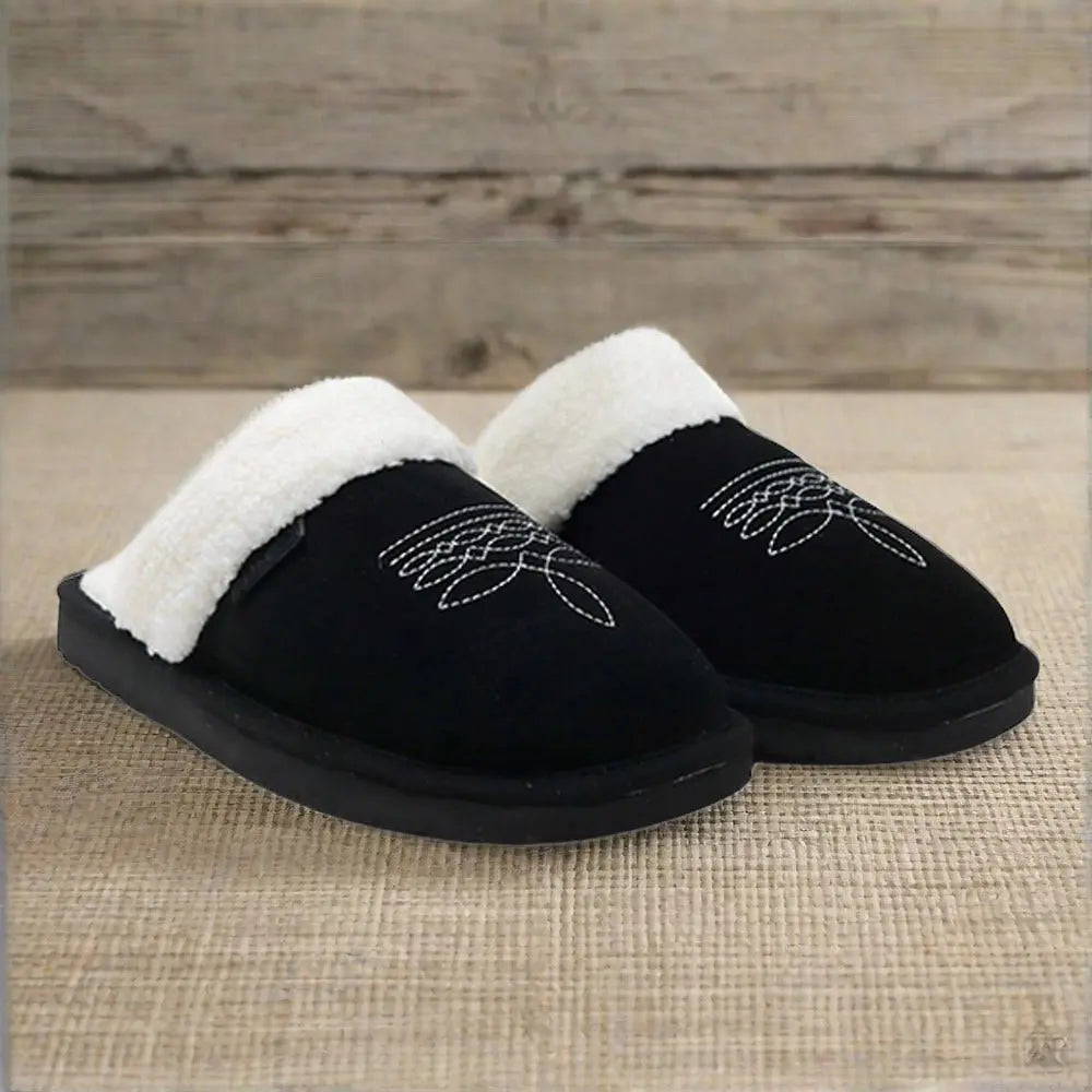 Western Boot Stitch Slippers (Black) - Bridle Up Hope Shop