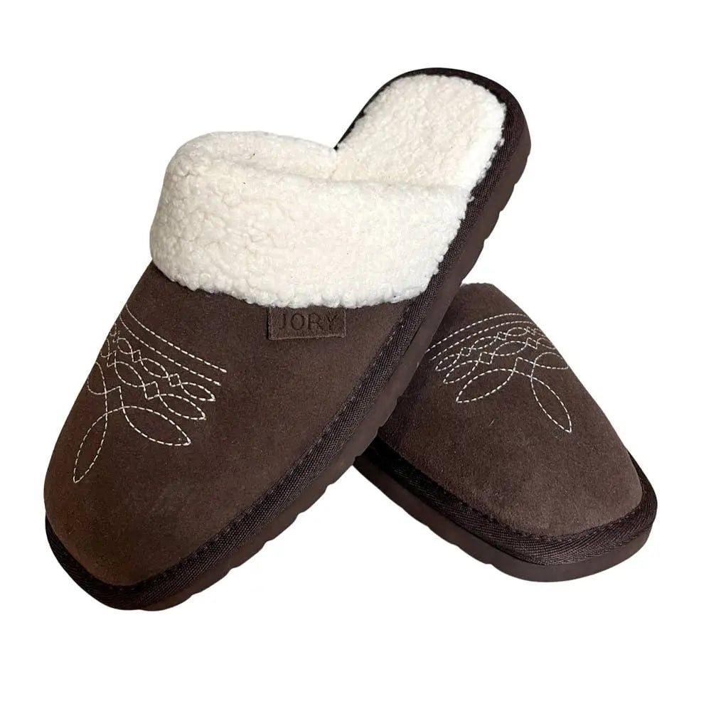 Western Boot Stitch Slippers (Dark Brown) - Bridle Up Hope Shop