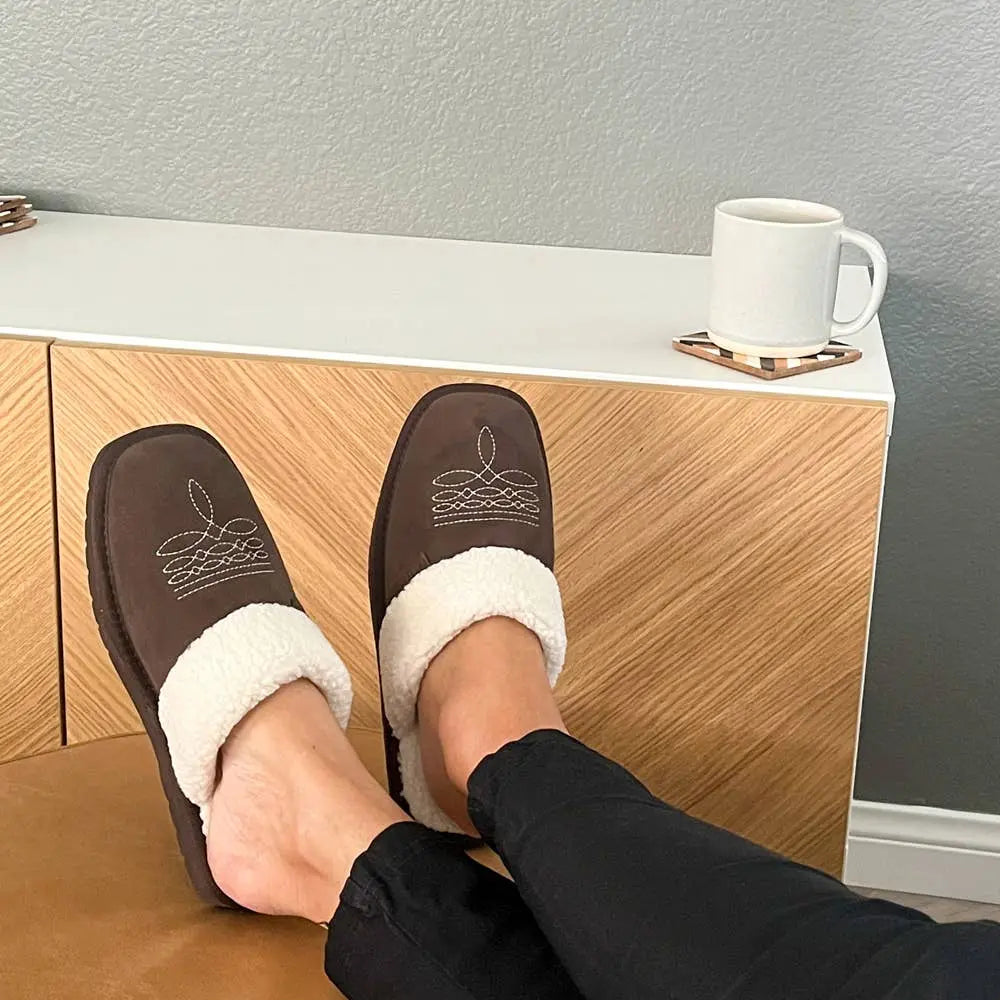 Western Boot Stitch Slippers (Dark Brown) - Bridle Up Hope Shop
