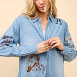 Western Motif Embroidered Tencel Shirt - Bridle Up Hope Shop