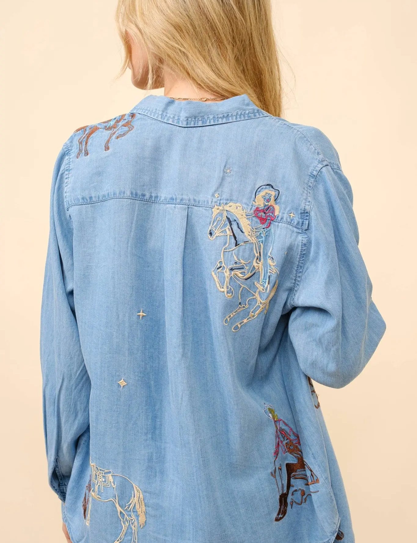 Western Motif Embroidered Tencel Shirt - Bridle Up Hope Shop