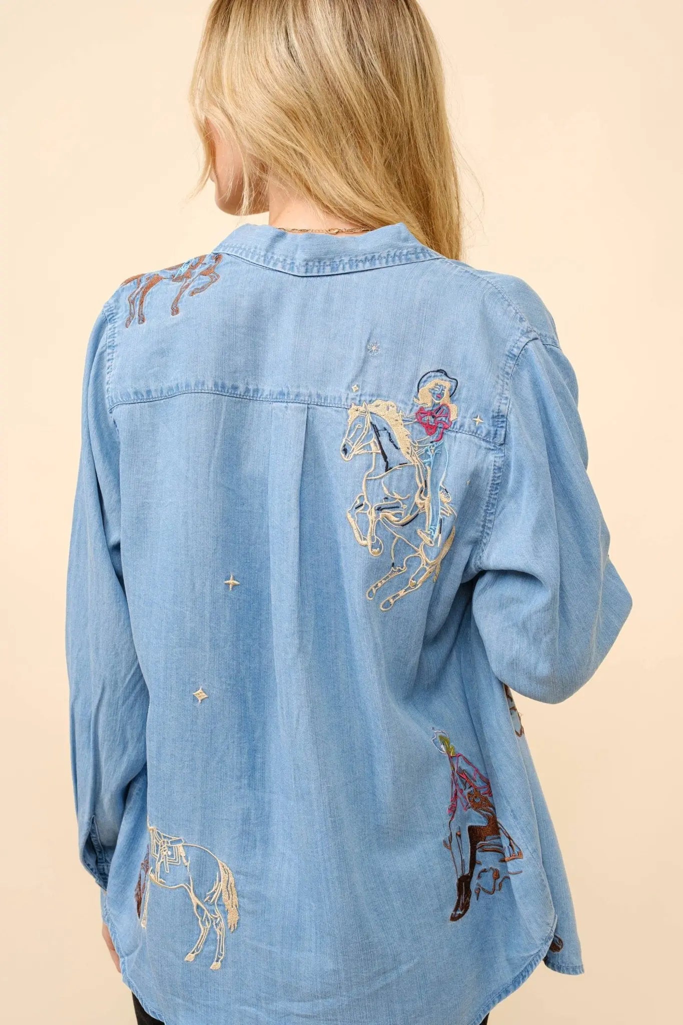 Western Motif Embroidered Tencel Shirt - Bridle Up Hope Shop
