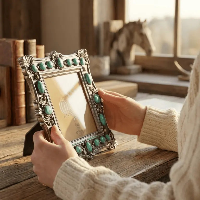 Western Turquoise Beads Picture Frame - Bridle Up Hope Shop
